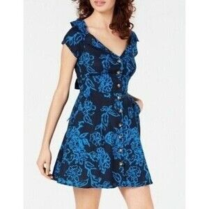 Free People A Thing Called Love Boho Linen Blend Mini Dress-Size 2 Color: Blue